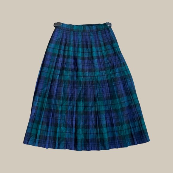Vintage Pitlochy Knitwear Pure Wool Green Tartan Skirt - Picture 7 of 8